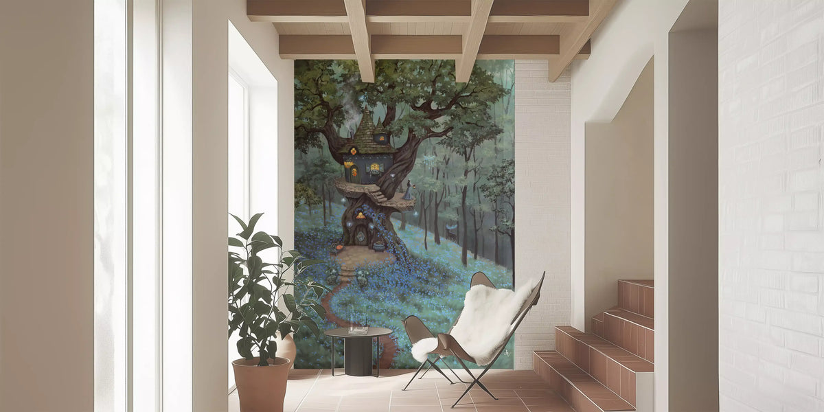 Enchanted Woodland Treehouse Sanctuary Wall Mural