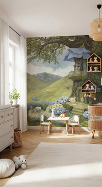 Enchanted Blue Flower Treehouse Wall Mural