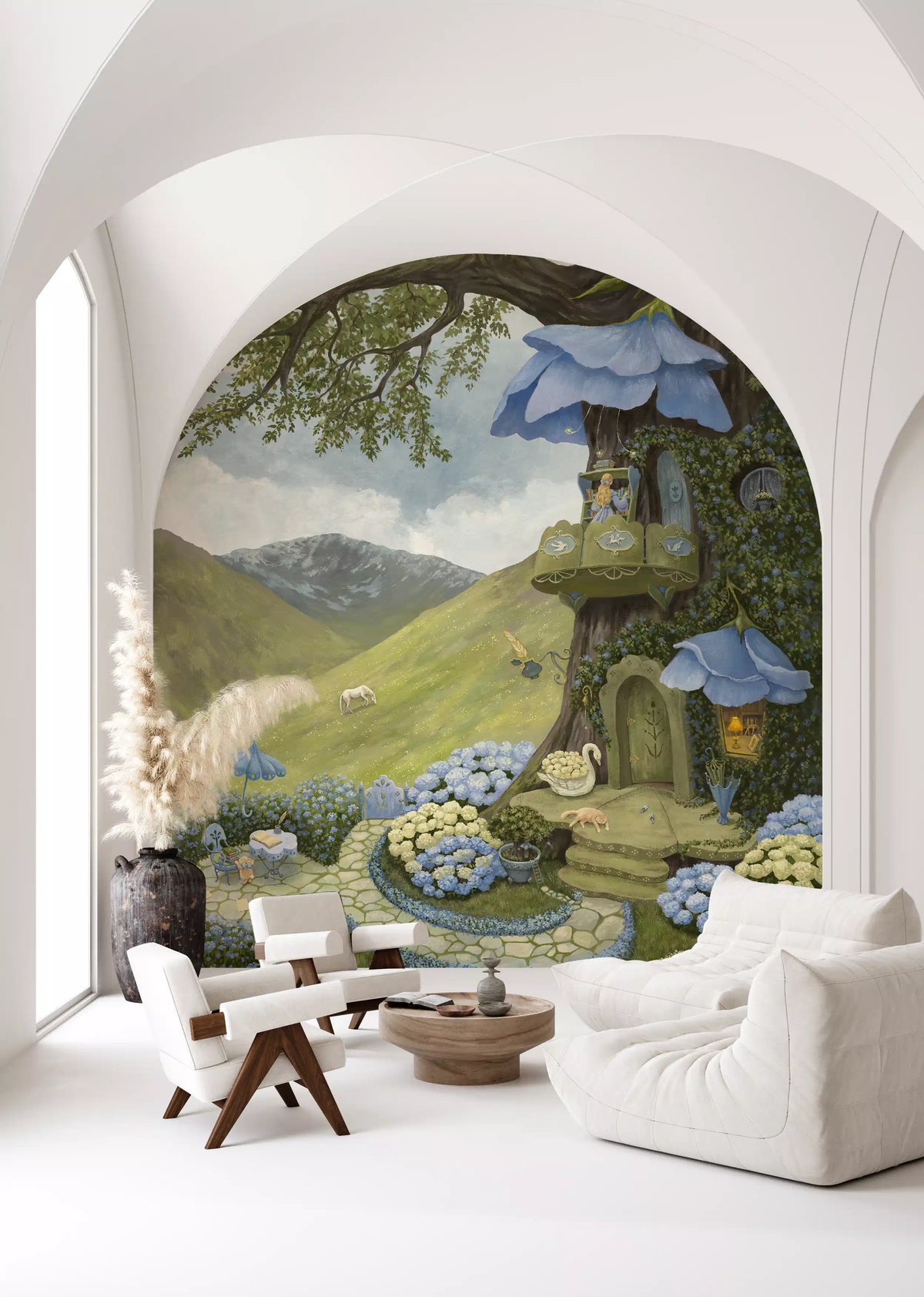 Enchanted Blue Flower Treehouse Wall Mural