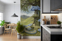 Enchanted Blue Flower Treehouse Wall Mural