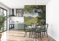 Enchanted Blue Flower Treehouse Wall Mural