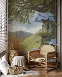 Enchanted Blue Flower Treehouse Wall Mural