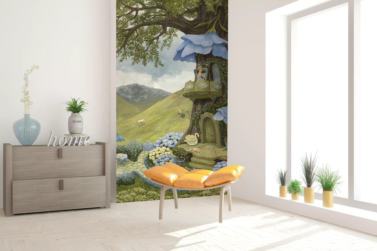 Enchanted Blue Flower Treehouse Wall Mural