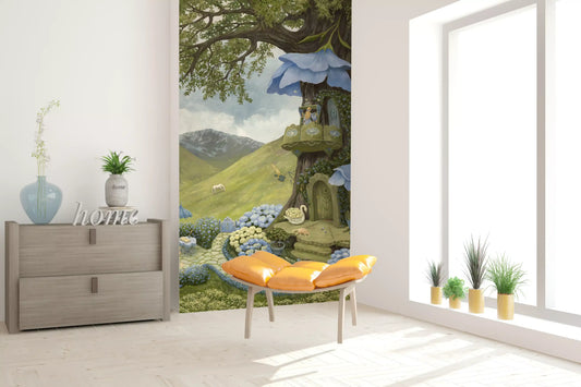 Enchanted Blue Flower Treehouse Wall Mural