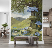 Enchanted Blue Flower Treehouse Wall Mural