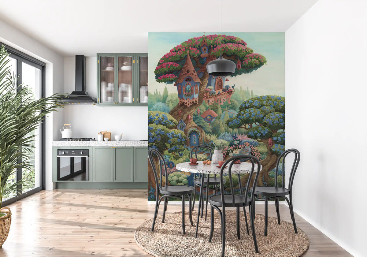 Whimsical Treehouse Garden Haven Wall Mural