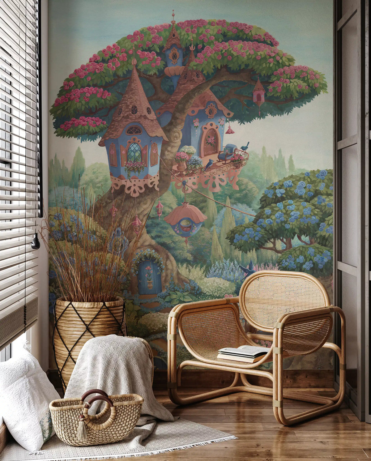 Whimsical Treehouse Garden Haven Wall Mural