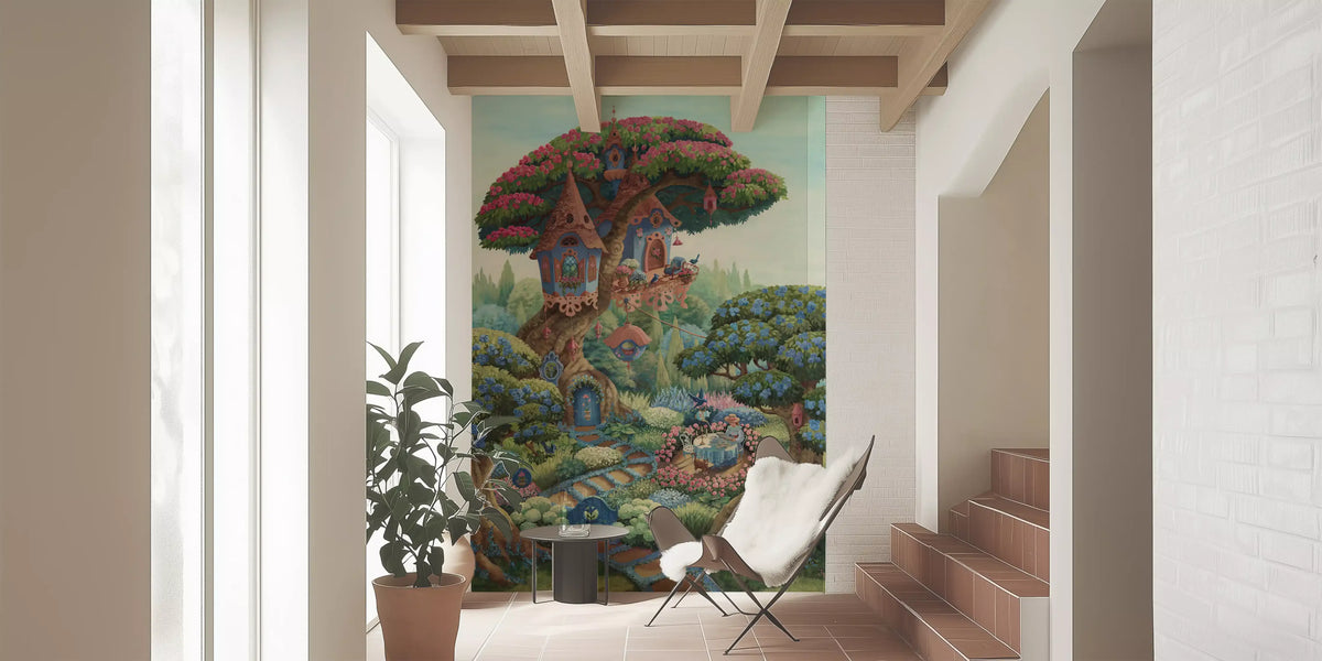Whimsical Treehouse Garden Haven Wall Mural
