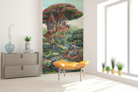 Whimsical Treehouse Garden Haven Wall Mural