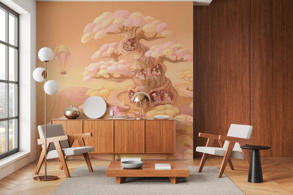 Dreamy Forest Café Scene Wall Mural