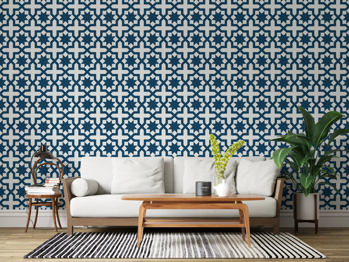 Midnight Moroccan Geometric Lattice Wallpaper⁠