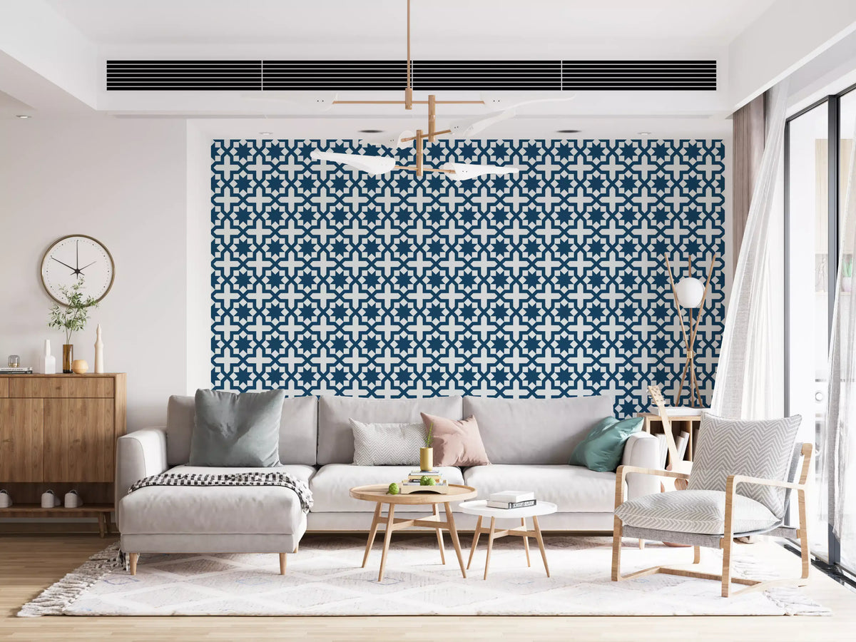 Midnight Moroccan Geometric Lattice Wallpaper⁠