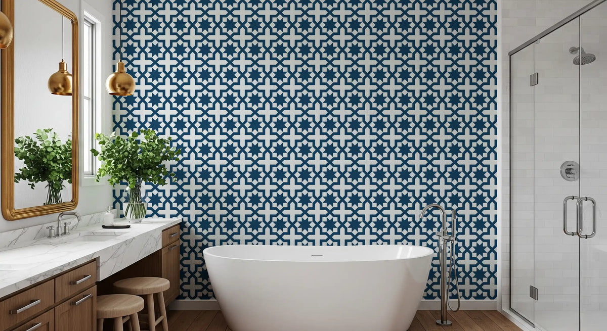 Midnight Moroccan Geometric Lattice Wallpaper⁠