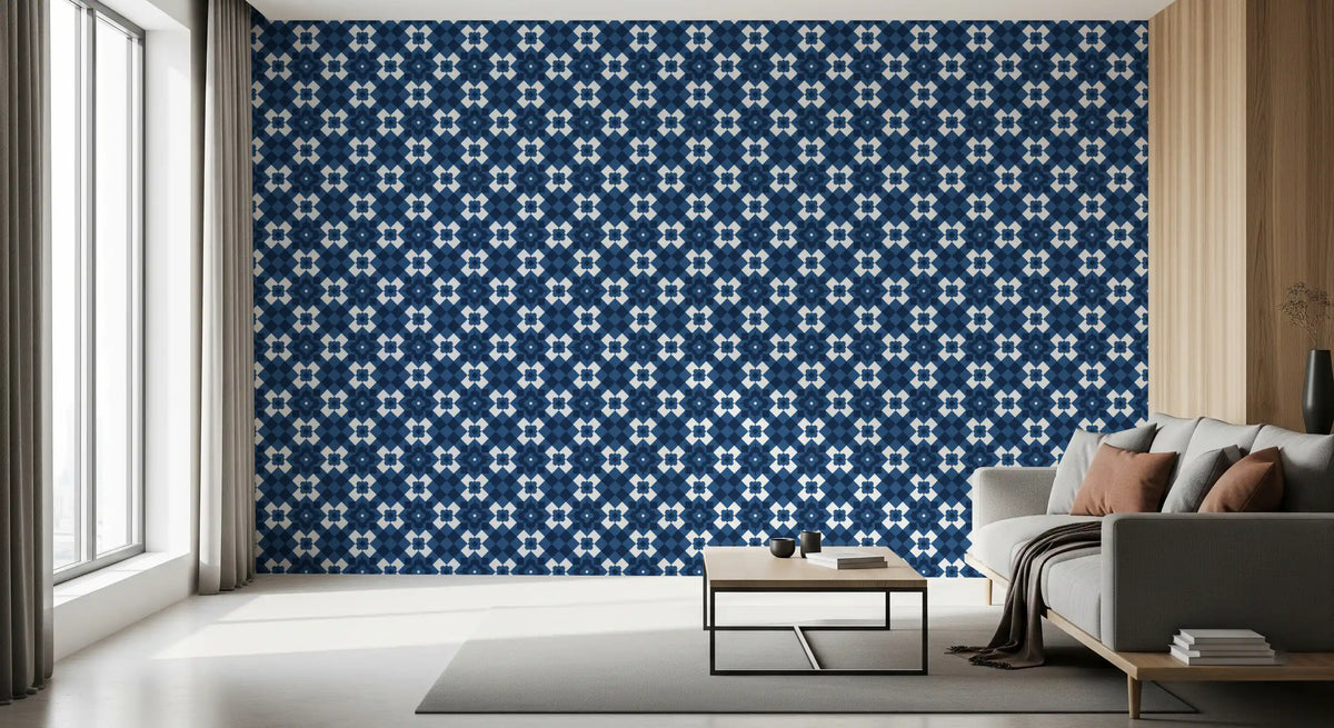 Midnight Navy Diamond Tile Pattern Wallpaper⁠