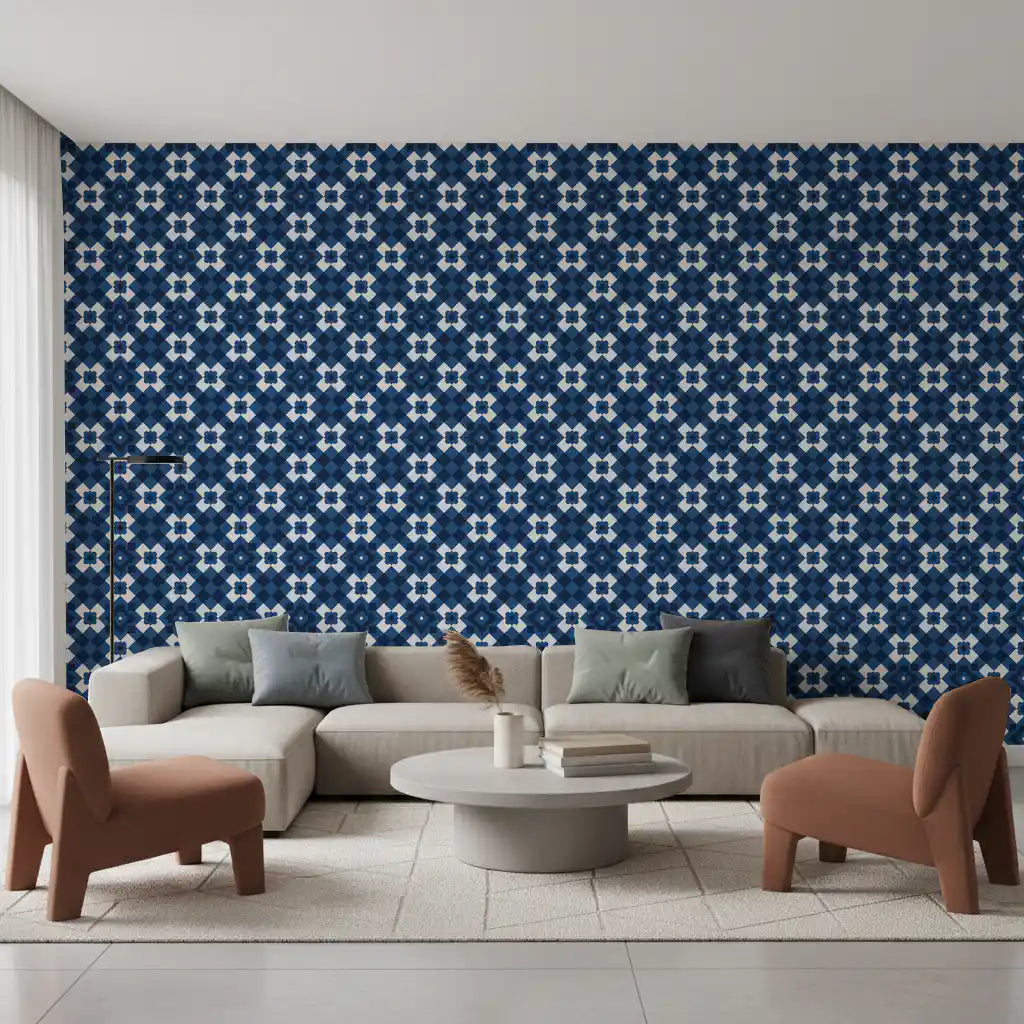 Midnight Navy Diamond Tile Pattern Wallpaper⁠