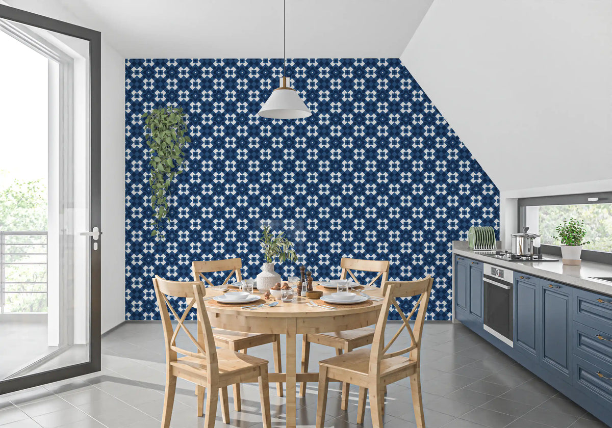 Midnight Navy Diamond Tile Pattern Wallpaper⁠