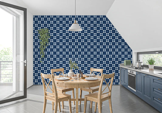 Midnight Navy Diamond Tile Pattern Wallpaper⁠