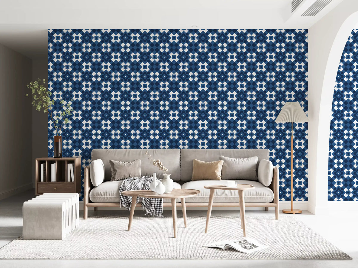Midnight Navy Diamond Tile Pattern Wallpaper⁠