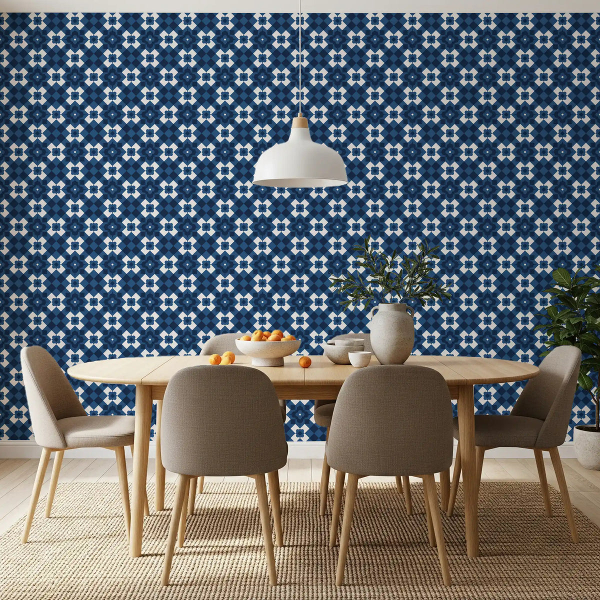 Midnight Navy Diamond Tile Pattern Wallpaper⁠