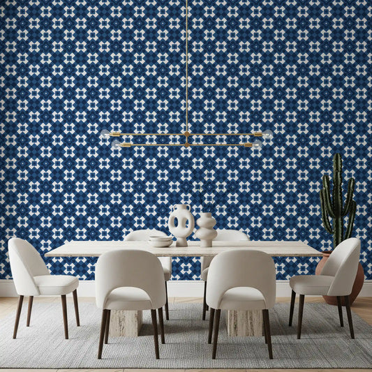 Midnight Navy Diamond Tile Pattern Wallpaper⁠