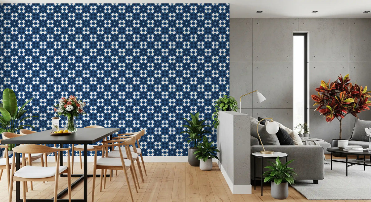 Midnight Navy Diamond Tile Pattern Wallpaper⁠