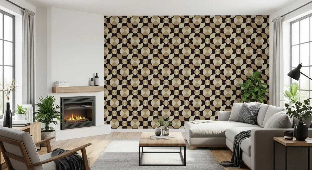 Geometric Mid-Century Tiles in Earth Tones Wallpaper⁠