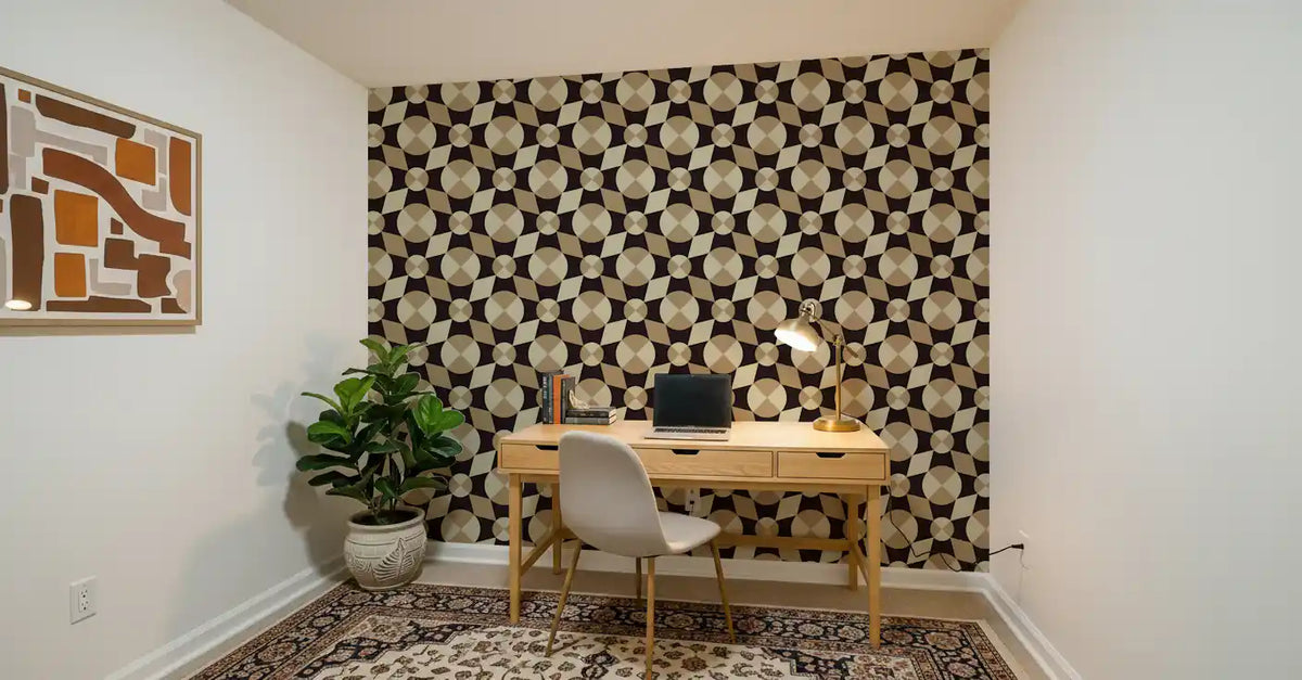 Geometric Mid-Century Tiles in Earth Tones Wallpaper⁠