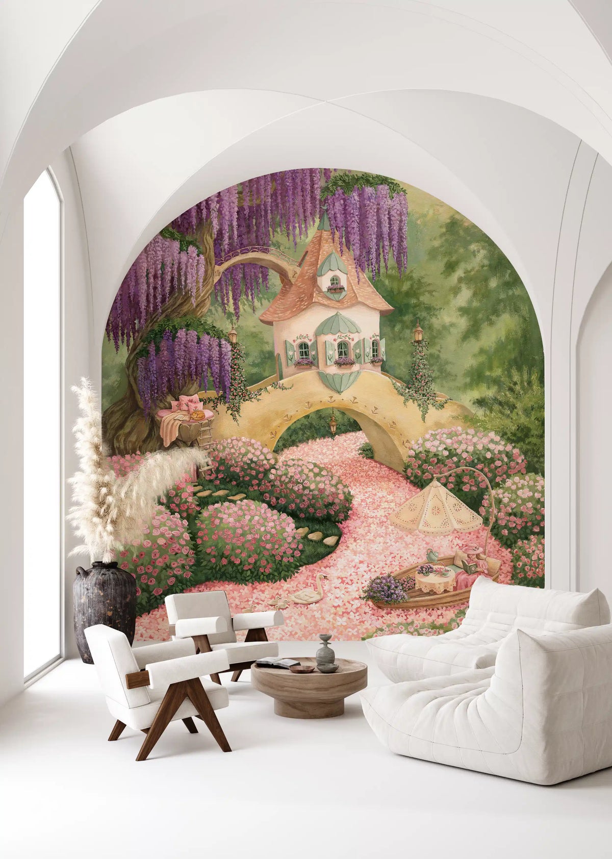 Enchanted Wisteria Garden Cottage Wall Mural