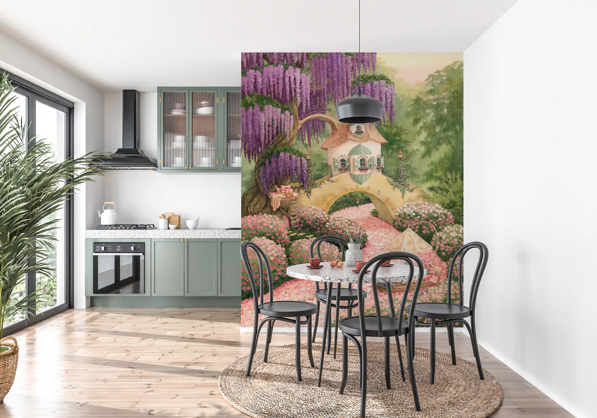 Enchanted Wisteria Garden Cottage Wall Mural