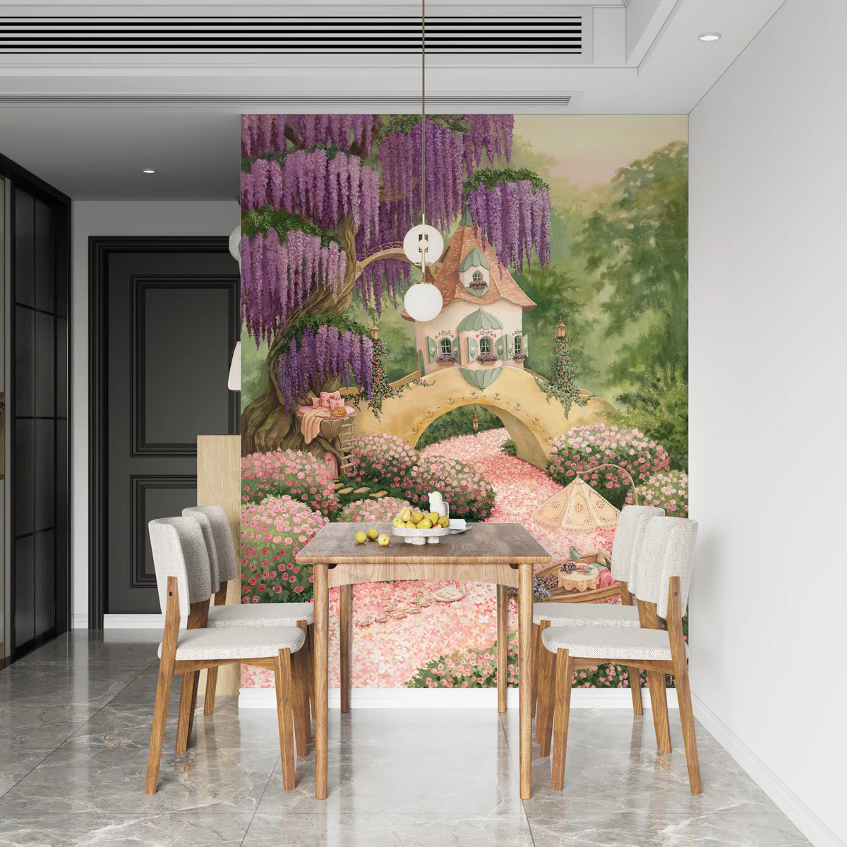 Enchanted Wisteria Garden Cottage Wall Mural