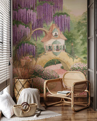 Enchanted Wisteria Garden Cottage Wall Mural