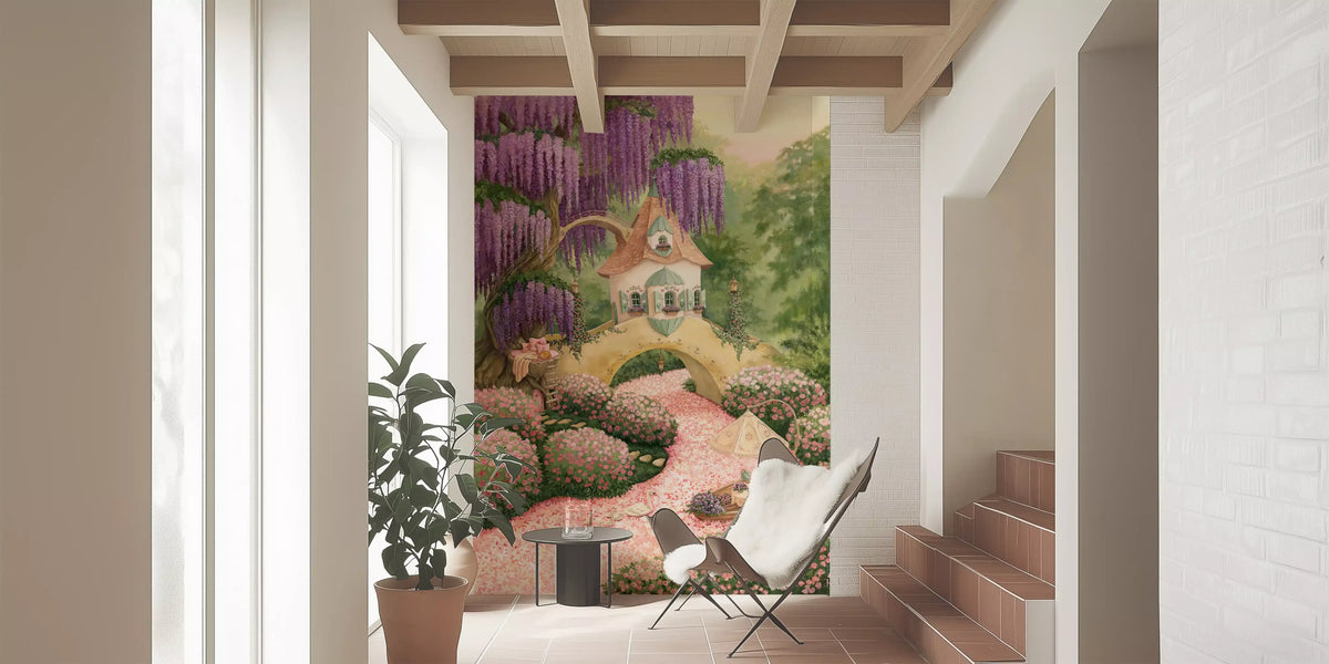Enchanted Wisteria Garden Cottage Wall Mural
