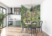 Whimsical Woodland Treehouse Village Scene Wall Mural