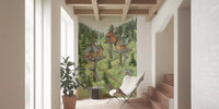 Whimsical Woodland Treehouse Village Scene Wall Mural