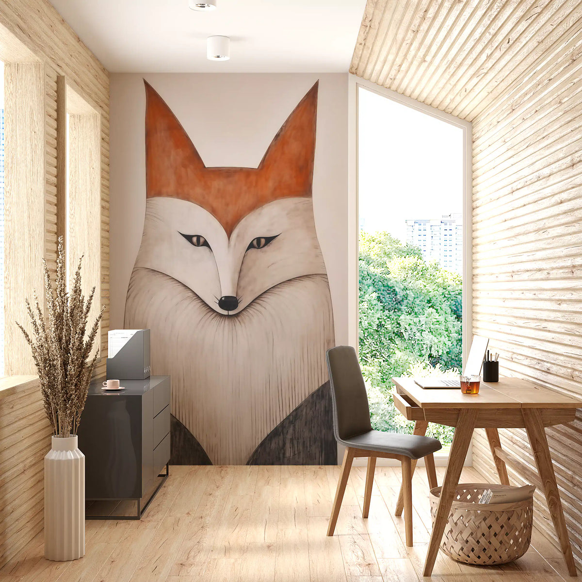 Minimalist Forest Fox Portrait Wall Mural