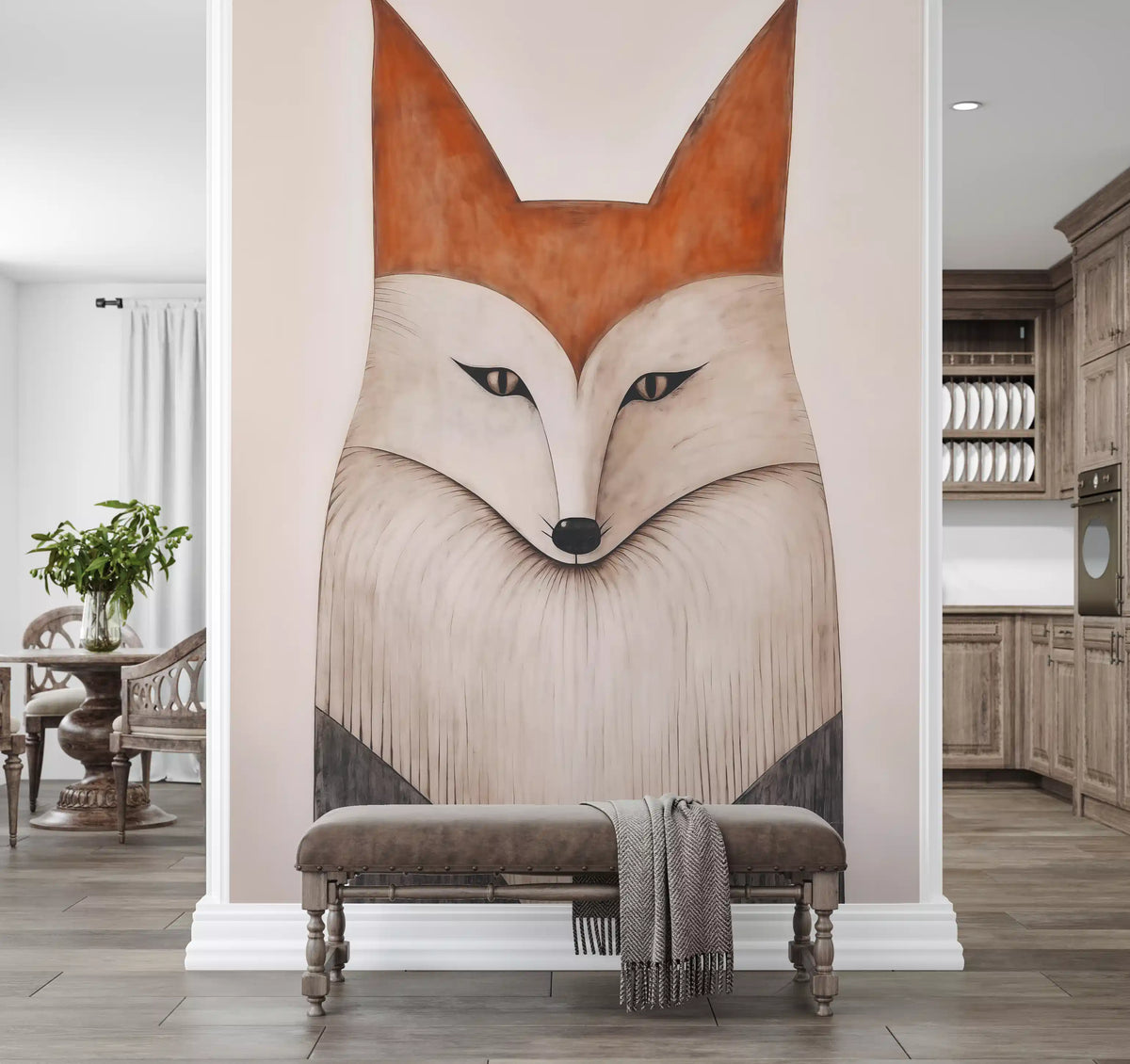 Minimalist Forest Fox Portrait Wall Mural