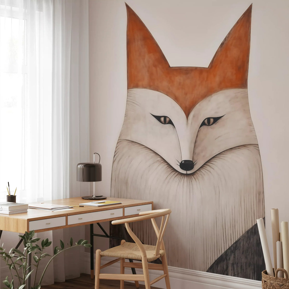 Minimalist Forest Fox Portrait Wall Mural