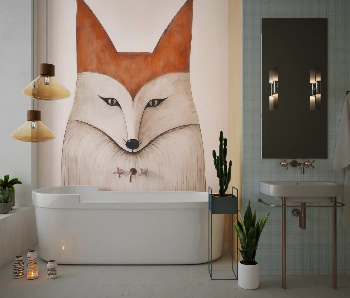 Minimalist Forest Fox Portrait Wall Mural