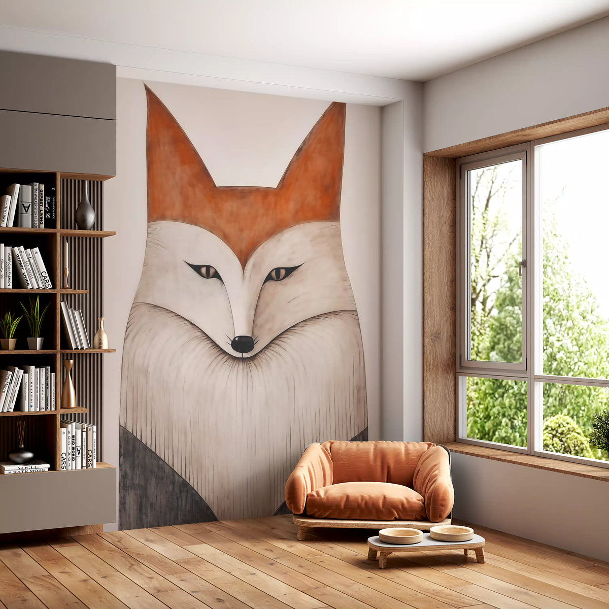 Minimalist Forest Fox Portrait Wall Mural