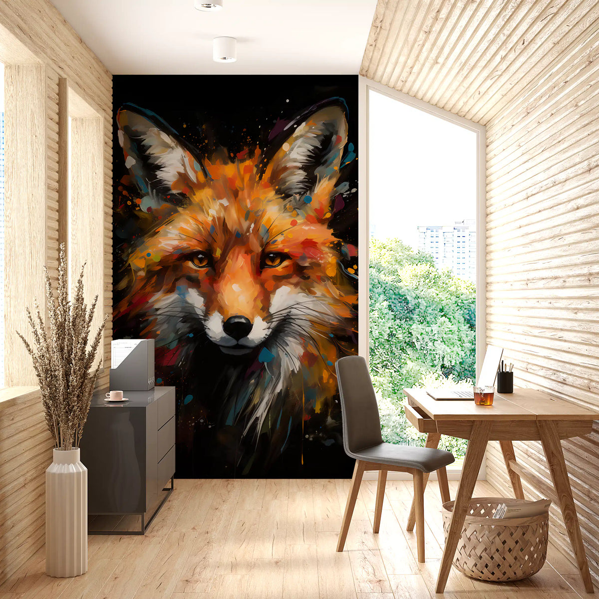 Abstract Painted Fox Portrait Wall Mural