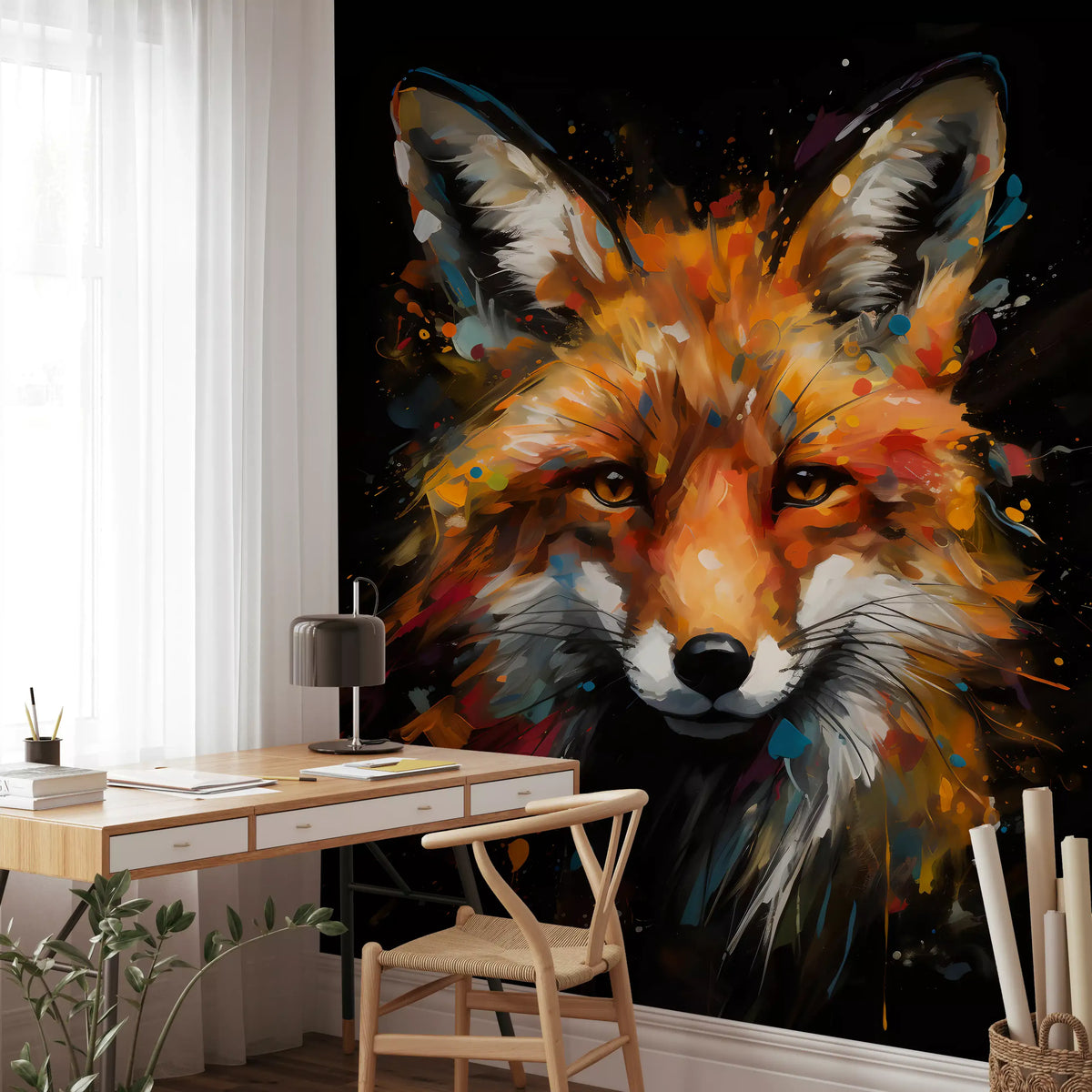 Abstract Painted Fox Portrait Wall Mural