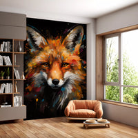Abstract Painted Fox Portrait Wall Mural