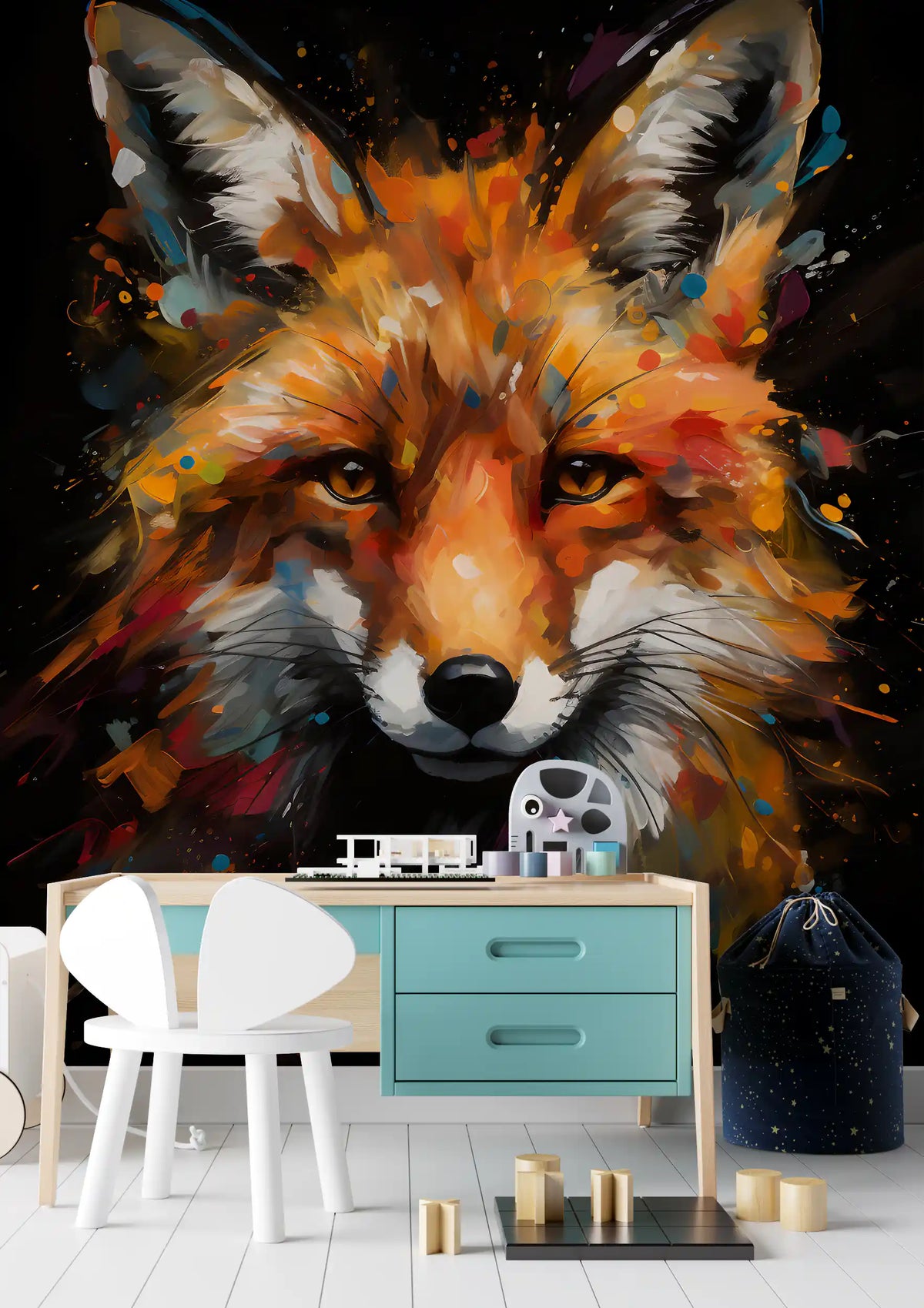 Abstract Painted Fox Portrait Wall Mural
