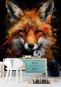 Abstract Painted Fox Portrait Wall Mural