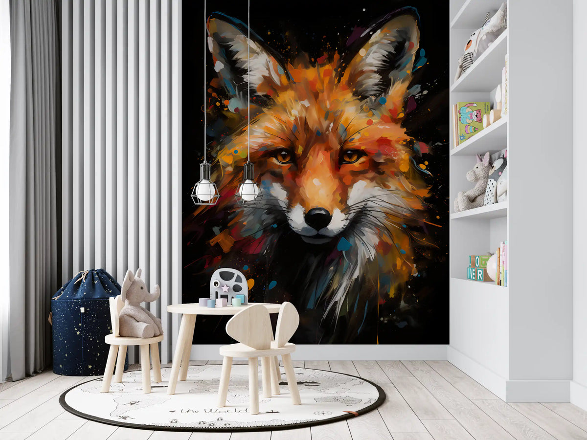 Abstract Painted Fox Portrait Wall Mural