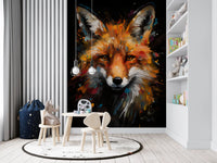 Abstract Painted Fox Portrait Wall Mural