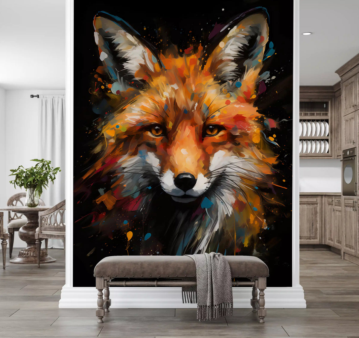 Abstract Painted Fox Portrait Wall Mural
