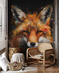 Abstract Painted Fox Portrait Wall Mural