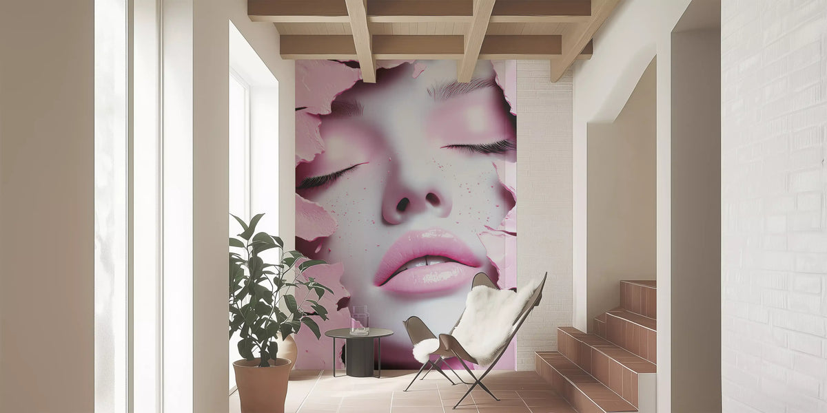 Ethereal Blush Girl Portrait Wall Mural