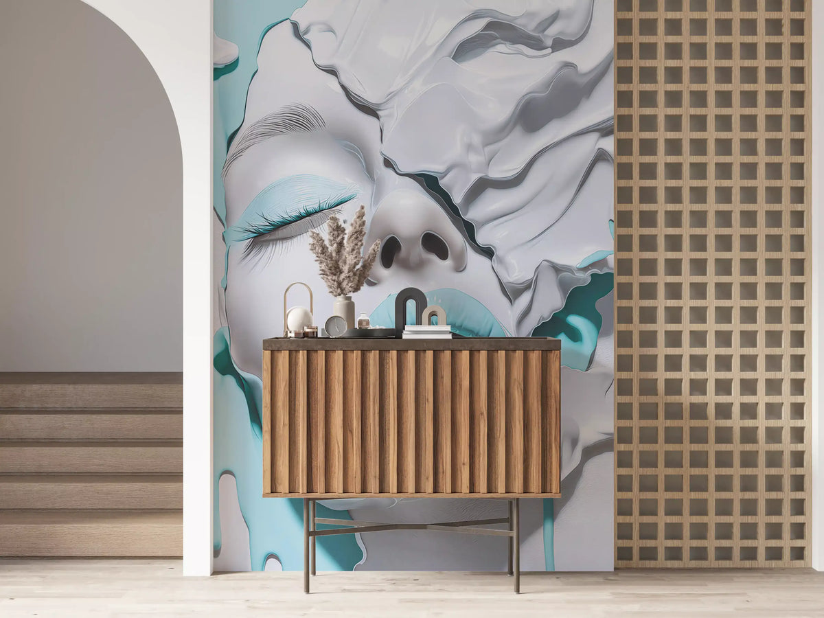 Turquoise Drip Aesthetic Girl Portrait Wall Mural